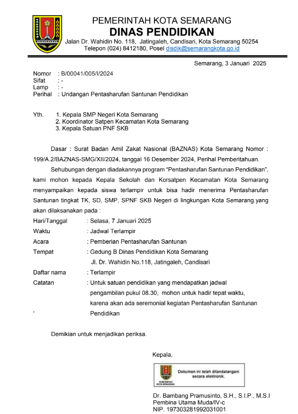Undangan Pentasharufan Santunan Pendidikan Bulan Januari 2025